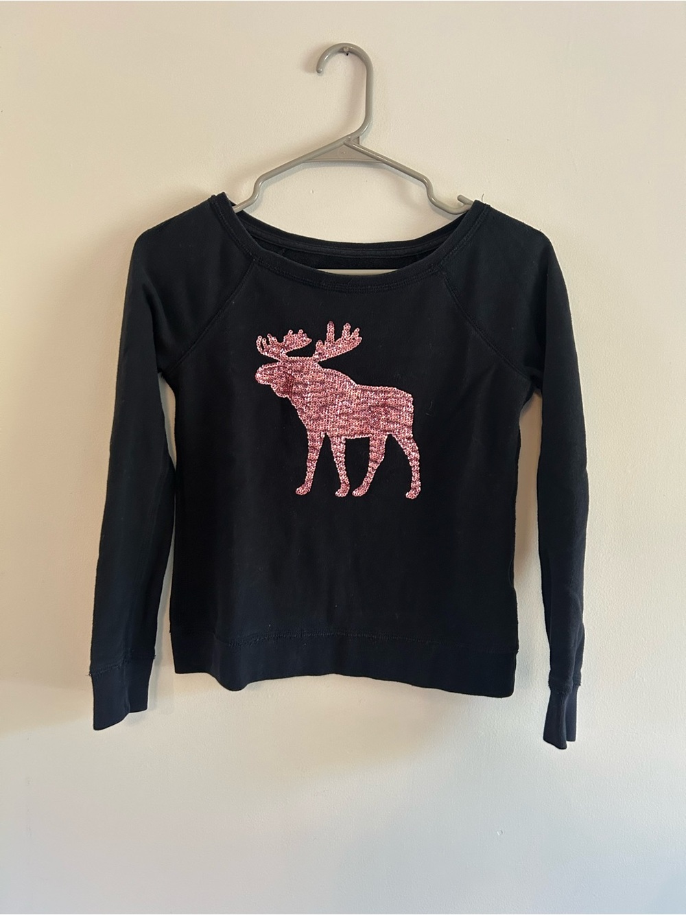 Abercrombie & Fitch Black Sweater with Pink Sequin Moose